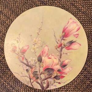 Vintage Pimpernel green and pink Magnolia Flower 10" trivet